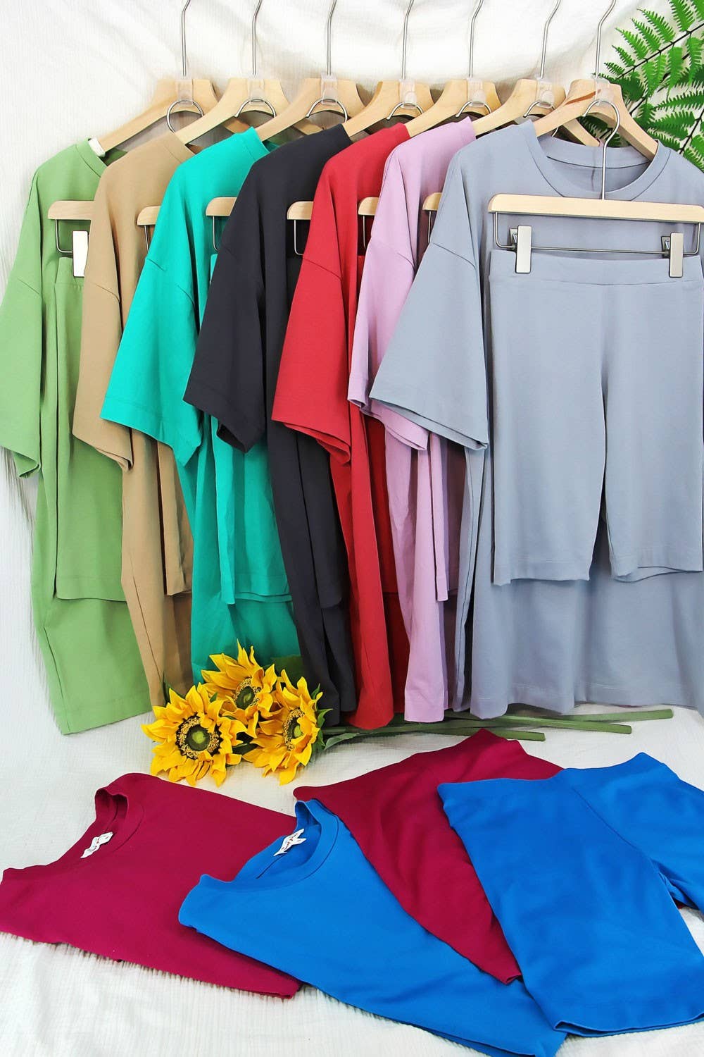 Pink Irene Wholesale - Wholesale Shirt - Women's - PLUS SIZE SOLID OVERSIZED TEE AND BIKER SHORTS SET18