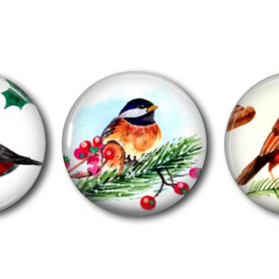 Christmas - Holiday - Snap for Jewelry - Watercolor Birds for wholesale by Say It in A Snap Jewelry