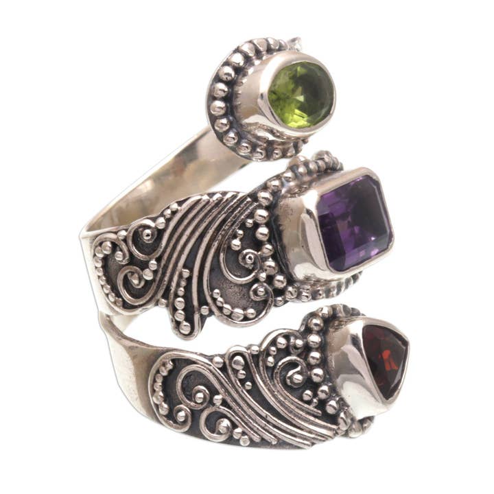 NOVICA Elegant Trinity Multi-gemstone wrap ring for wholesale by NOVICA