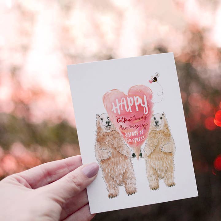 Liyana Studio - Wholesale Anniversary Card - Polar Bear Couple 2nd Cotton Candy Anniversary Card