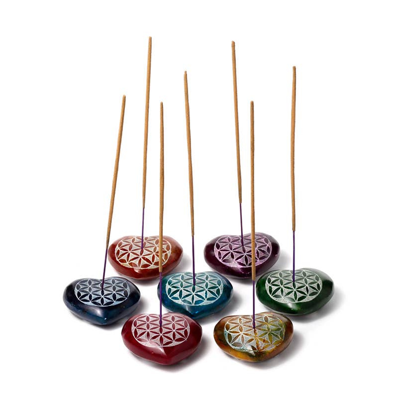 Puckator EU - Wholesale Incense Holder - Carved Soapstone Chakra Heart Flower of Life Incense Burner1