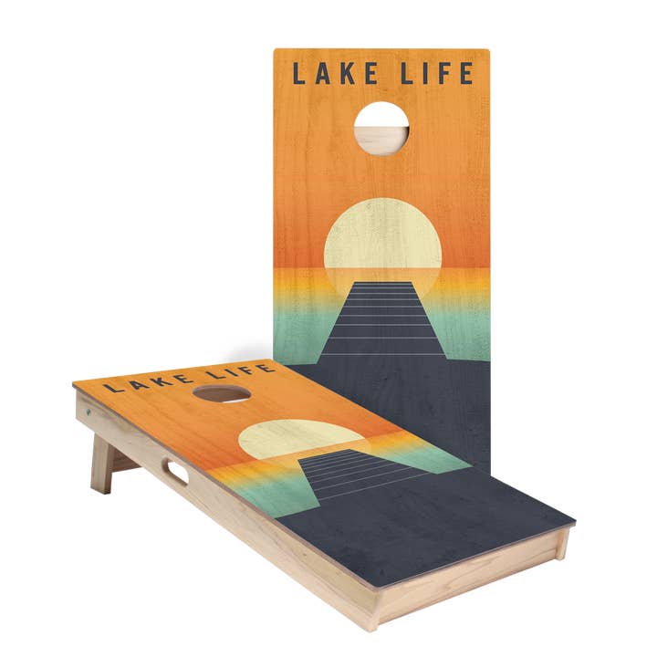 Lake Life Sunset Star Cornhole Boards for wholesale by American Cornhole Association