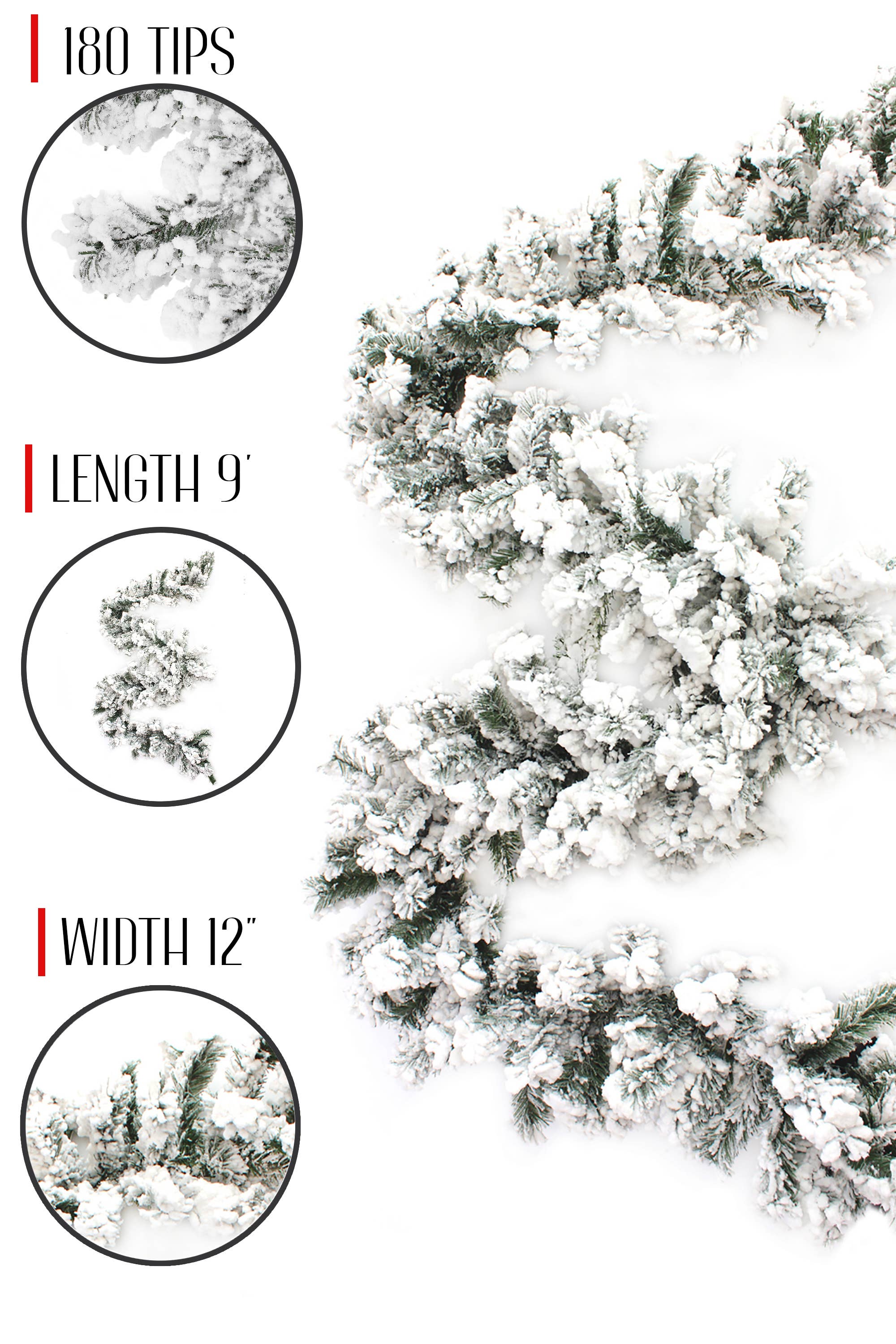 Perfect Holiday - Wholesale Bunting/Garland - 9' x 12" Heavy Snow Flocked Premium Alpine Garland, 200 Tips3
