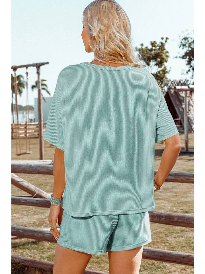 fashionworks - Wholesale Lounge Set - Women's - Fashion-W Ribbed Textured Knit Loose Fit Tee and Shorts Set