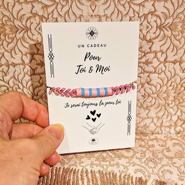 2 Adjustable Duo Bracelets with Fluorescent Pink Turquoise Heishi Beads for wholesale by Lydée Déco