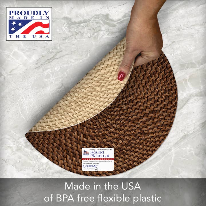 Conimar Promotions - Wholesale Placemat - "Natural Basket Weave" Round Reversible Plastic Placemat 6
