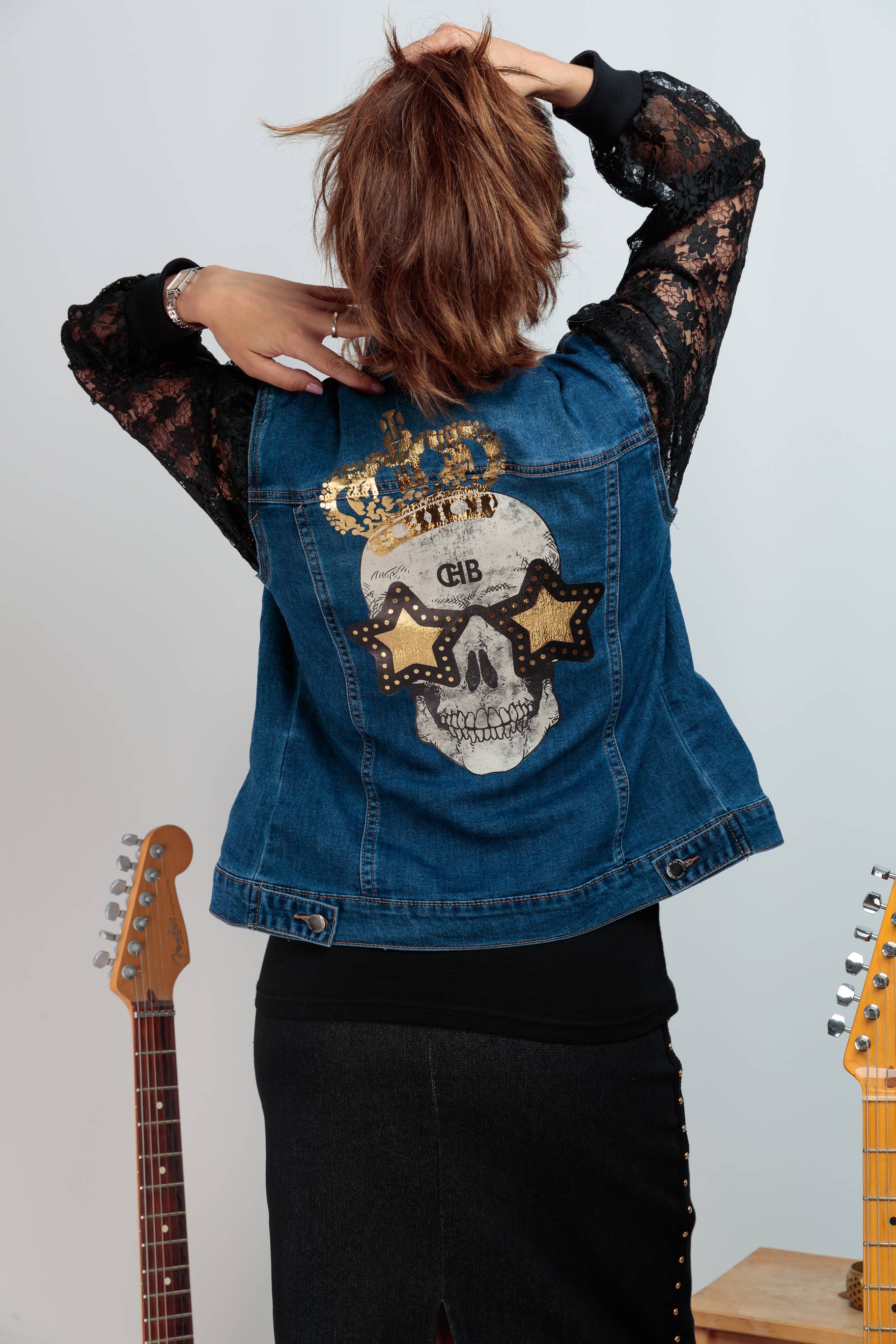 Chill&Buy – Casaco de ganga - Mulher por atacado – Casaco de Ganga Feminino Skull Festival