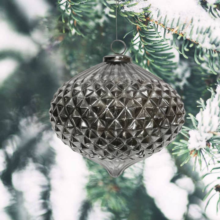 Antikas - Wholesale Christmas Decoration - Premium Christmas Bauble Glass, Smoky Gray Glossy - Handmade in India, H.19cm1