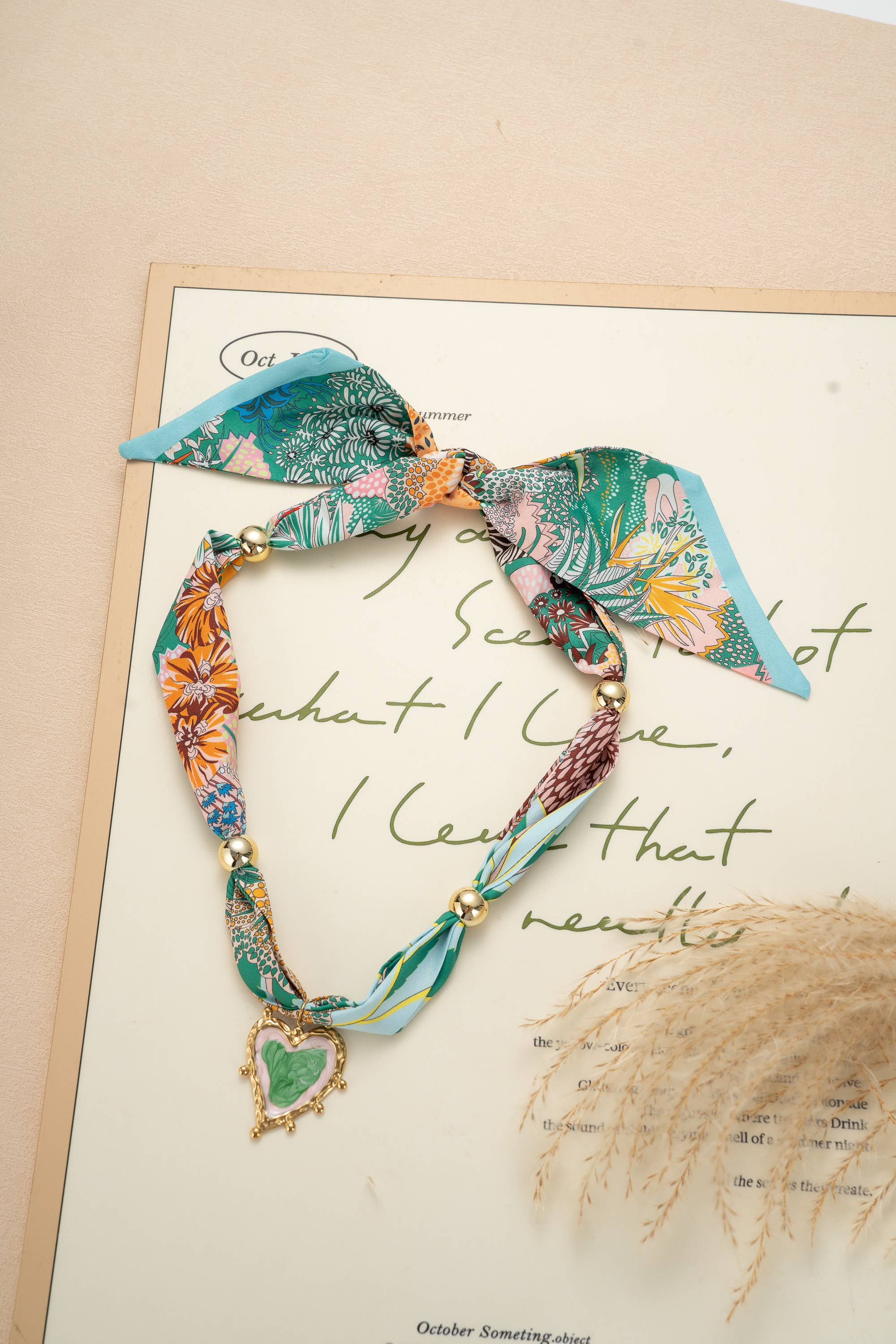 COSMOS - Wholesale Pendant/Charm Necklace - Chic colorful scarf necklace with stainless steel heart pendant1