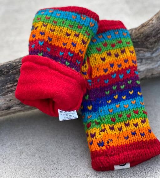 Lungta Imports – Engroshandel Handsker - Dame – Fingerløse, håndstrikkede uldhandsker med fleecefor - håndvarmer32