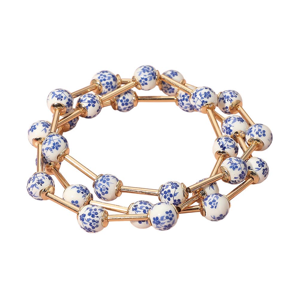 Sensibling Corp. – Großhandel Schmucksets – 3 Stück - Florale Keramikkugel Perlen Stretch Mehrschichtige Armbänder1