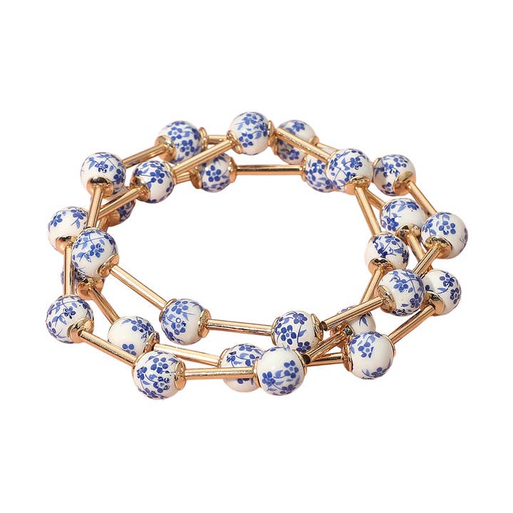 Sensibling Corp. - Wholesale Jewelry Set - 3PCS - Floral Ceramic Ball Beaded Stretch Multi Layered Bracelets1