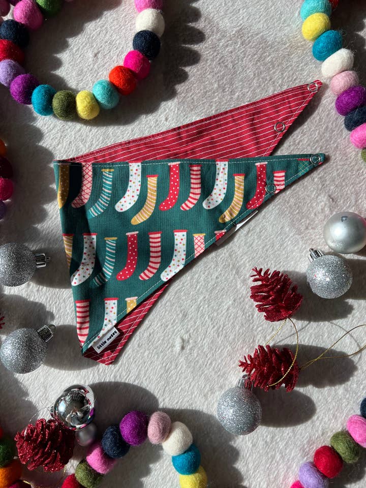 Bandana reversível para animais de estimação em verde escuro para o Natal por atacado de Little Noses