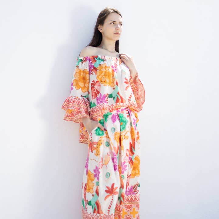 Flared midi skirt with floral print KD9090CO-3 for wholesale by Cecile Wang