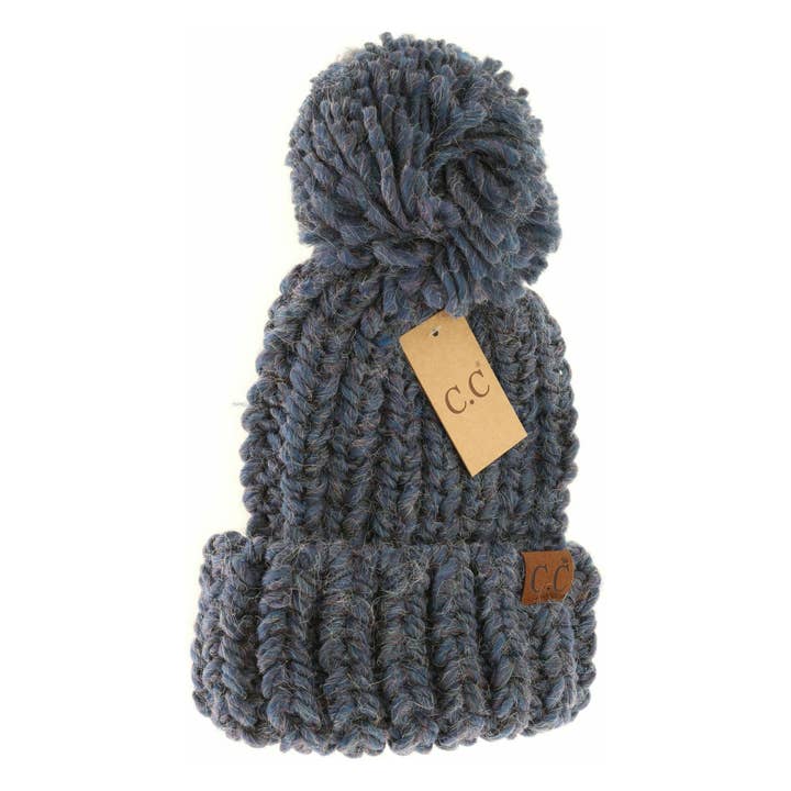 C.C Beanie - Wholesale Beanie - Women's - Chunky Knit Yarn Pom C.C Beanie HAT20853