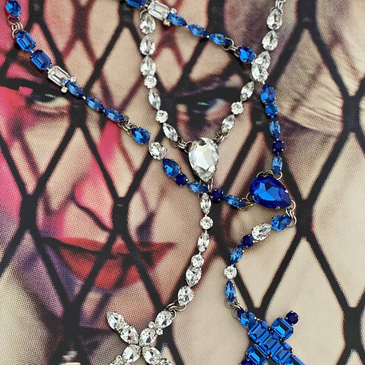 House of Emmanuele - Wholesale Prayer beads necklace - La Croix Dynasty Sapphire Crucifix 17 inch Rosary9