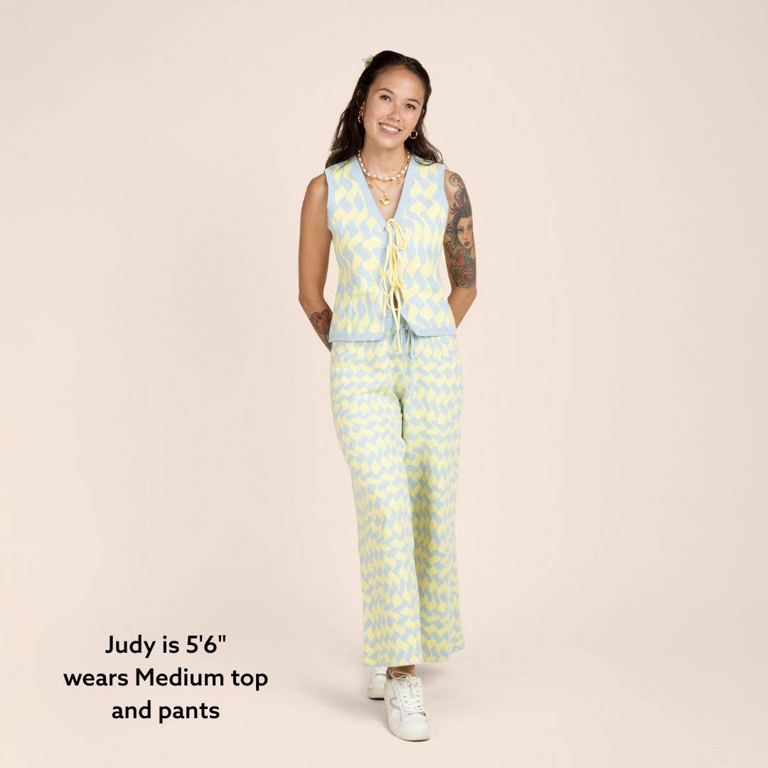 Sunbean - Wholesale Sweater Vest - Women's - Seaside Swirl Human Cotton Knitted Tunic Vest with Tie Front4