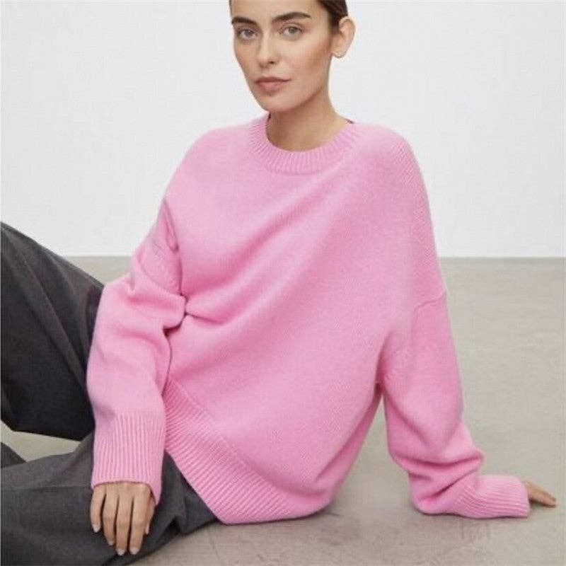 UZ Wholesale Store - Vente Pull en maille – femme - Pull ample à col rond de couleur unie6