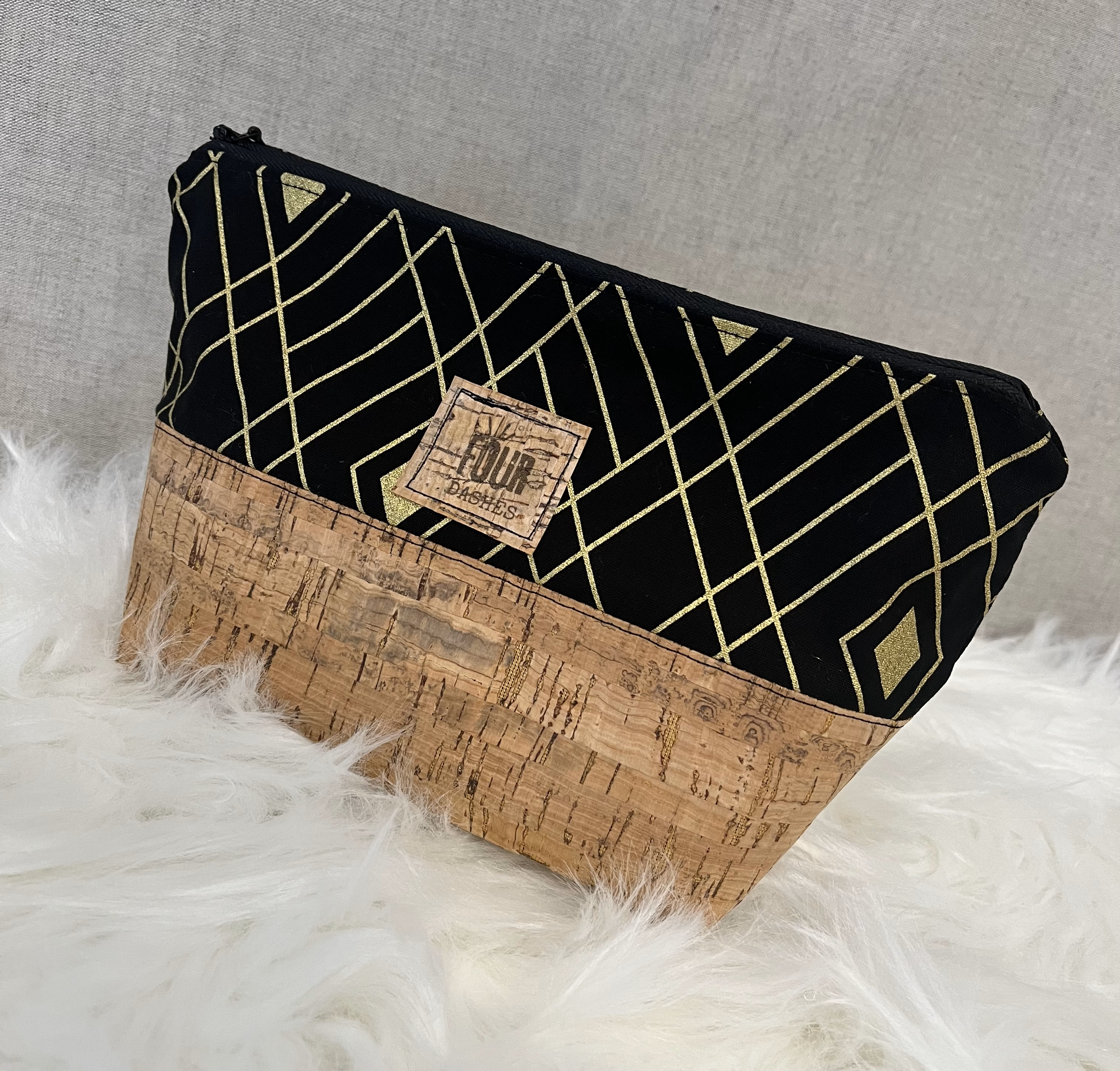Paper Kuts - Wholesale Makeup/Cosmetic Bag - Handmade Cotton and Cork Makeup Bag with Satin Lining1