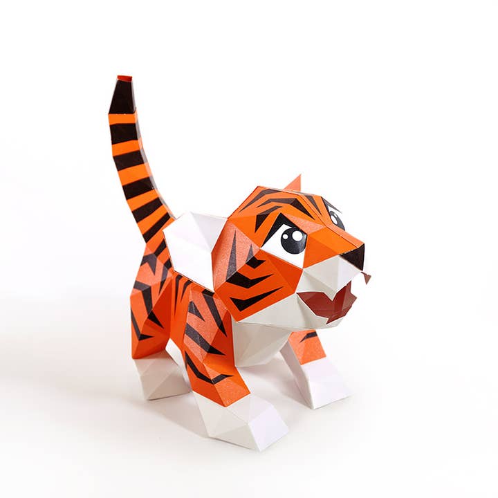 PAPERCRAFT WORLD - Vente Kit de bricolage - Modèle origami à double usage Baby Tiger, lampe animalière5