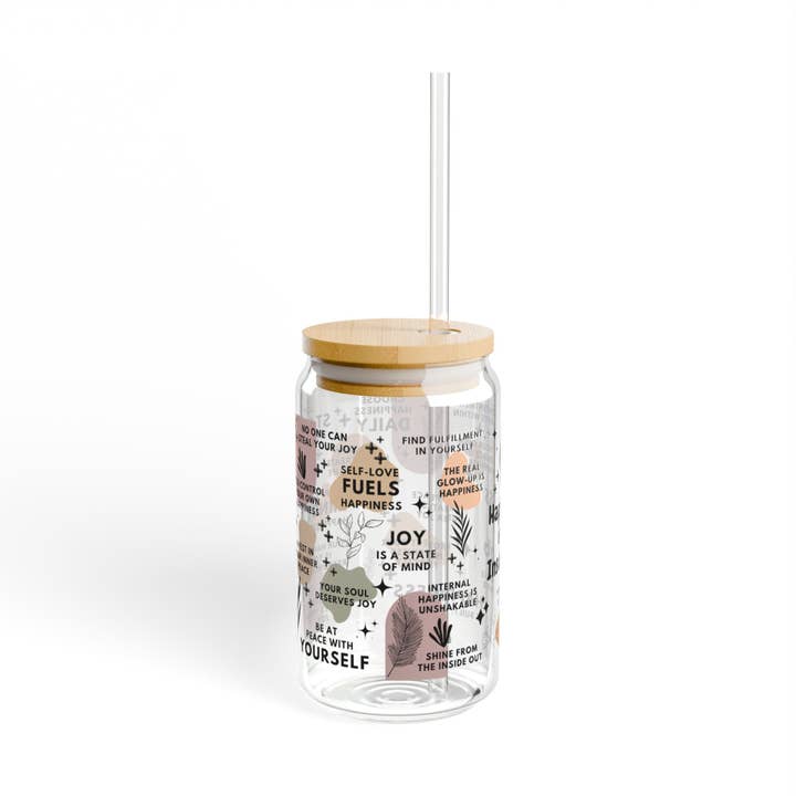 EMESLY - Wholesale Drinking Glass/Cup - Happiness Is an Inside Job Sipper Glass Tumbler Gift; 16oz6