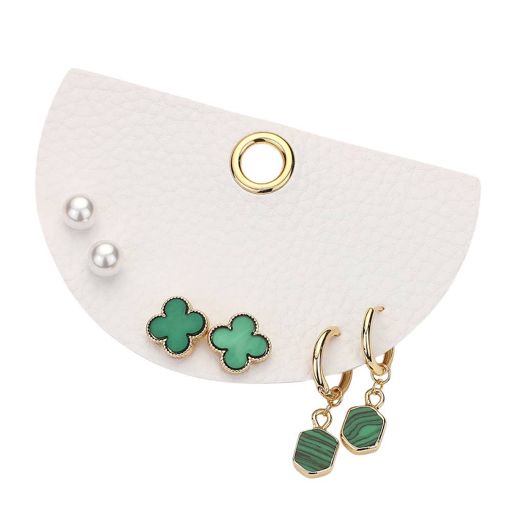 Sensibling Corp. – wholesale Smycken – 3 par - Quatrefoil Pearl Stud natursten dinglande örhängen7