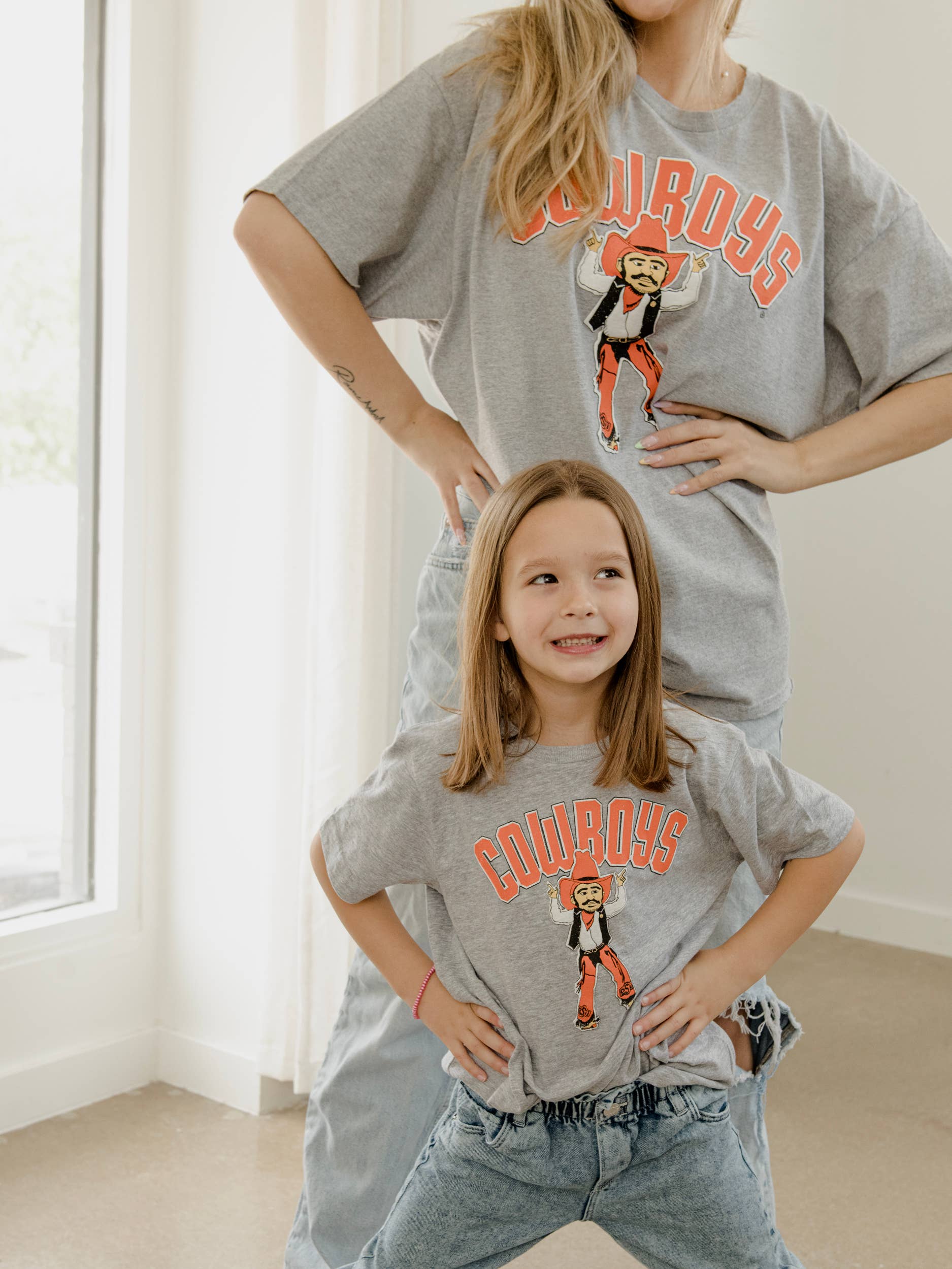 LivyLu - Wholesale Screen Printed T-Shirt - Kids - Children's OSU Cowboys Cartoon Masot Gray Tee4