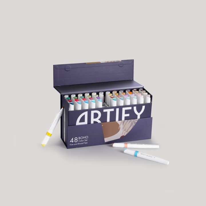 Artify - Wholesale Marker - ARTIFY 48 Boho Colors Fine & Broad Dual Tips Art Markers