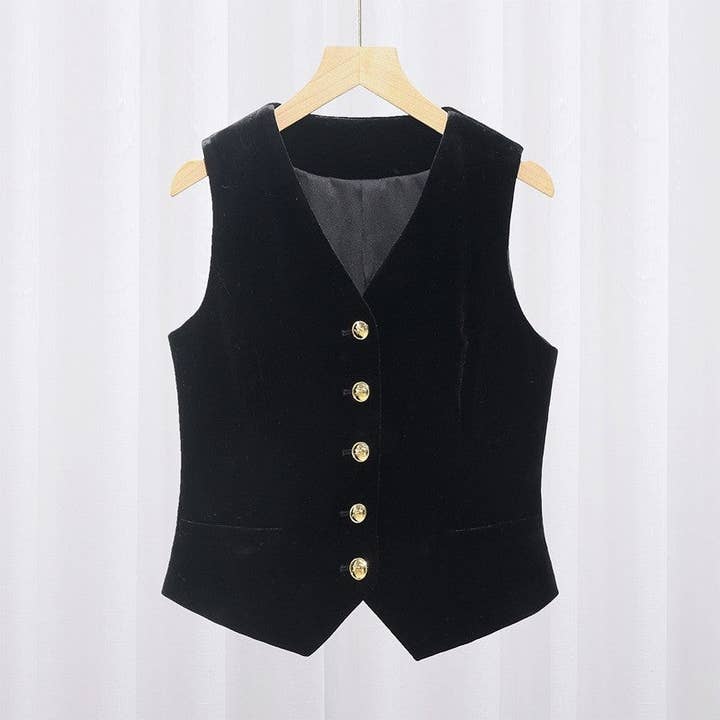 Gilet court à la mode en velours noir pour la vente par UZ Wholesale Store