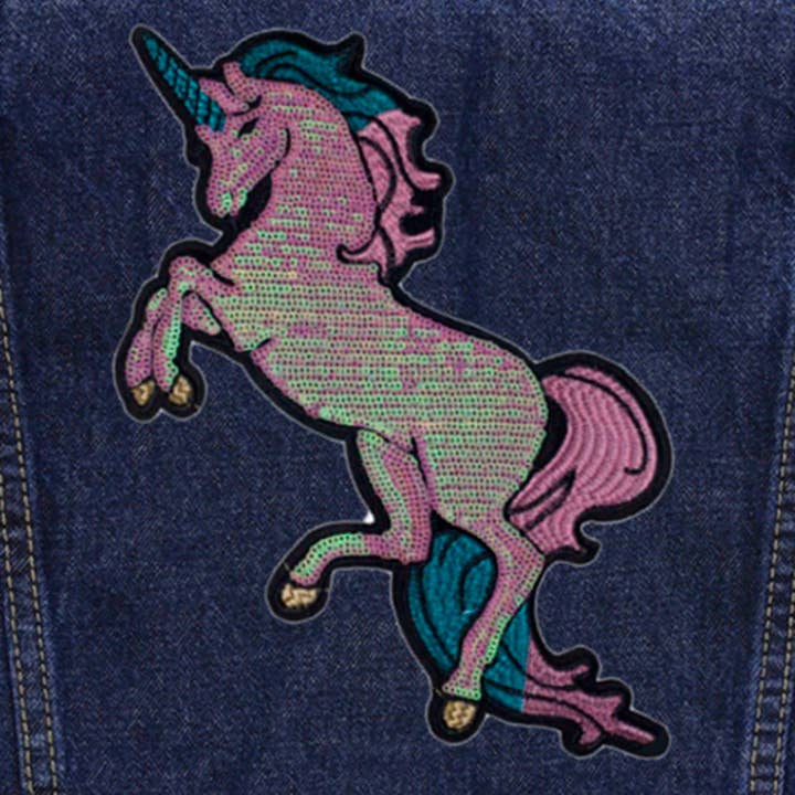 Cat in the Hood – Casaco de ganga – Criança por atacado – Jaqueta jeans perolada de lantejoulas unicórnio1