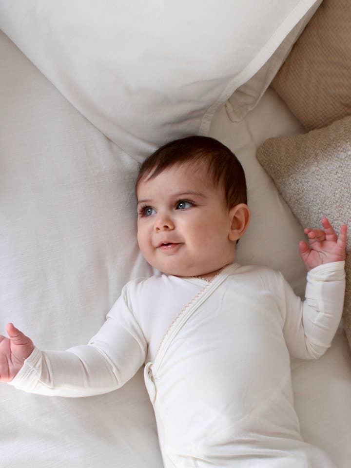 Little Threads - Wholesale Sleepsuit - Baby - Solid Cream Scalloped Bamboo Wrap Footie1