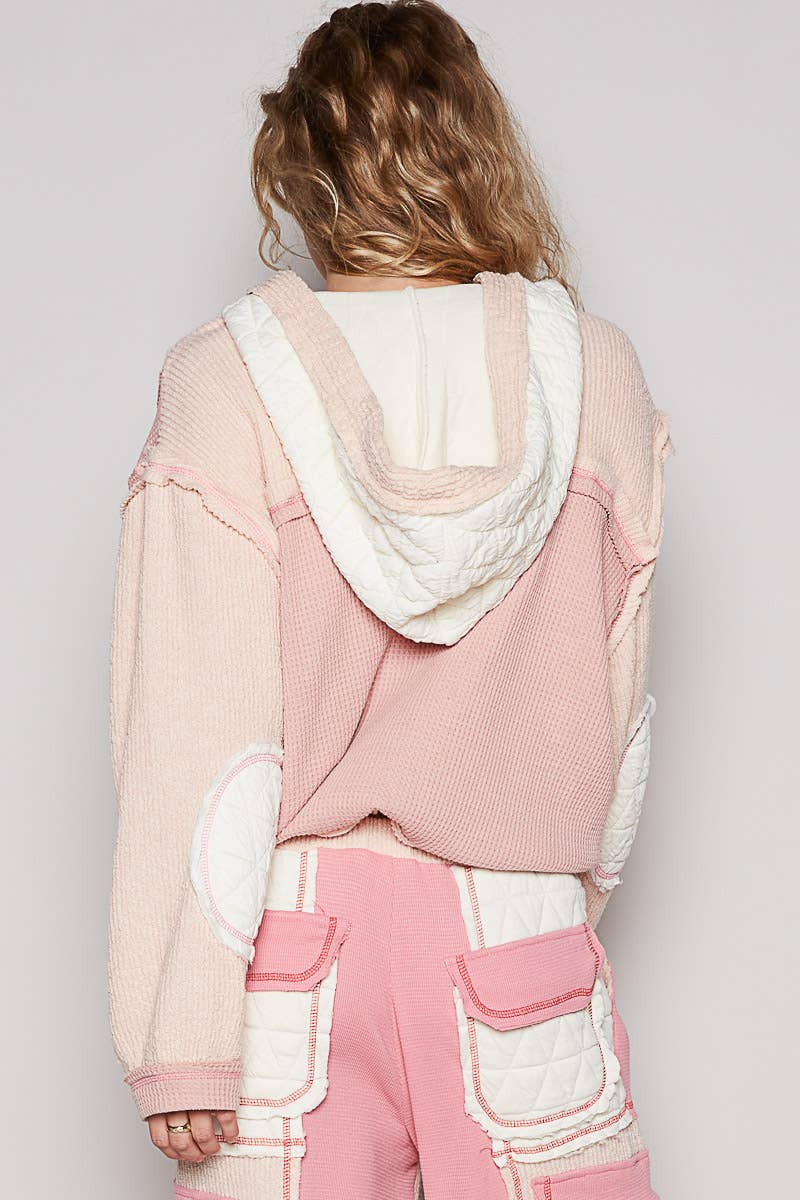 Pol Clothing - Wholesale Shirt Jacket/Shacket - Women's - Cut Sew Multi Fabric Quilted Thermal Hoodie Jacket SALE14