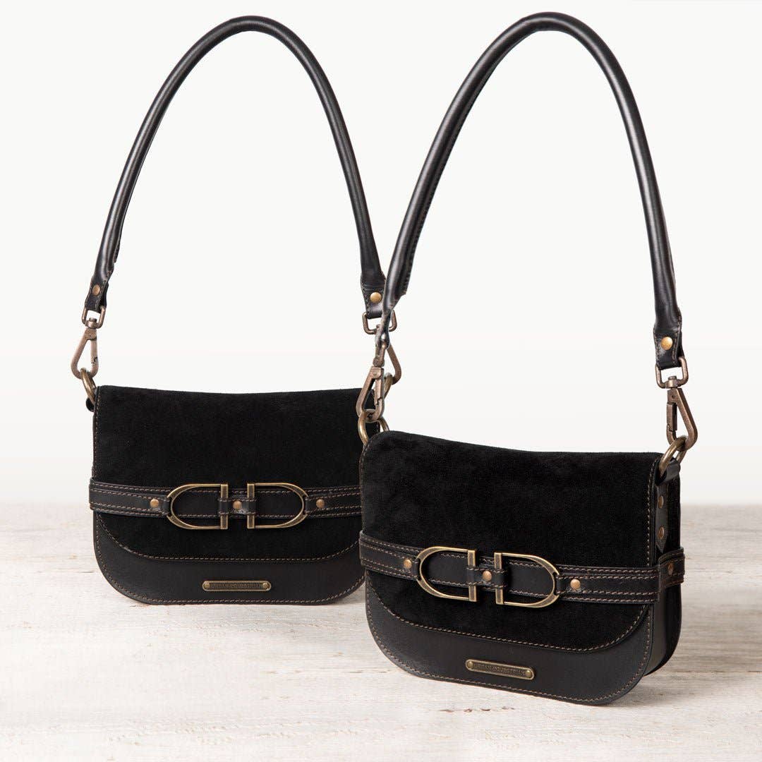 URBAN-EQUESTRIAN - Wholesale Crossbody Bag - Women's - Delaney - Equestrian Stirrup Crossbody Luxury Leather Handbag in Black on Black6