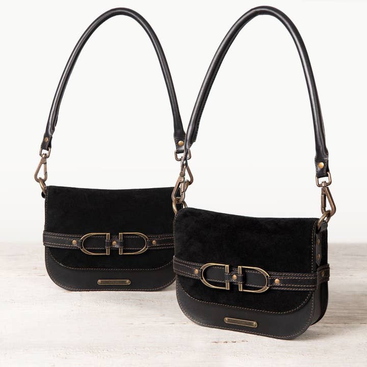 URBAN-EQUESTRIAN - Wholesale Crossbody Bag - Women's - Delaney - Equestrian Stirrup Crossbody Luxury Leather Handbag in Black on Black6