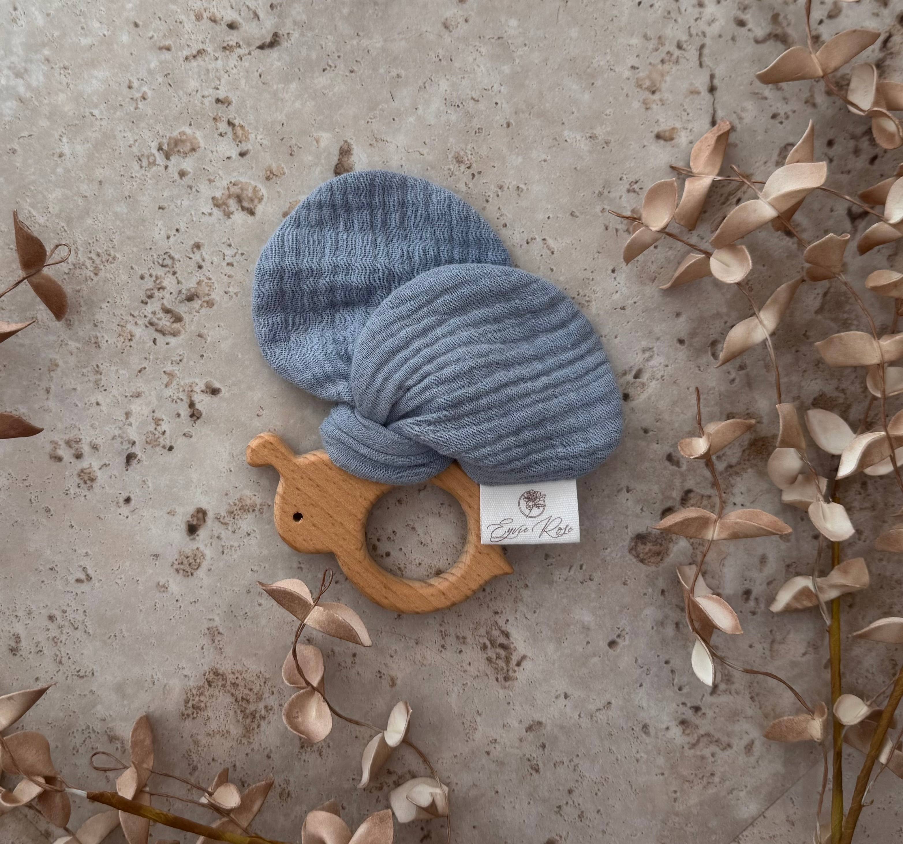 Eyvie Rose - Vente Anneau de dentition sans clip – bébé - Anneau de dentition papillon – 100 % coton et bois de hêtre1