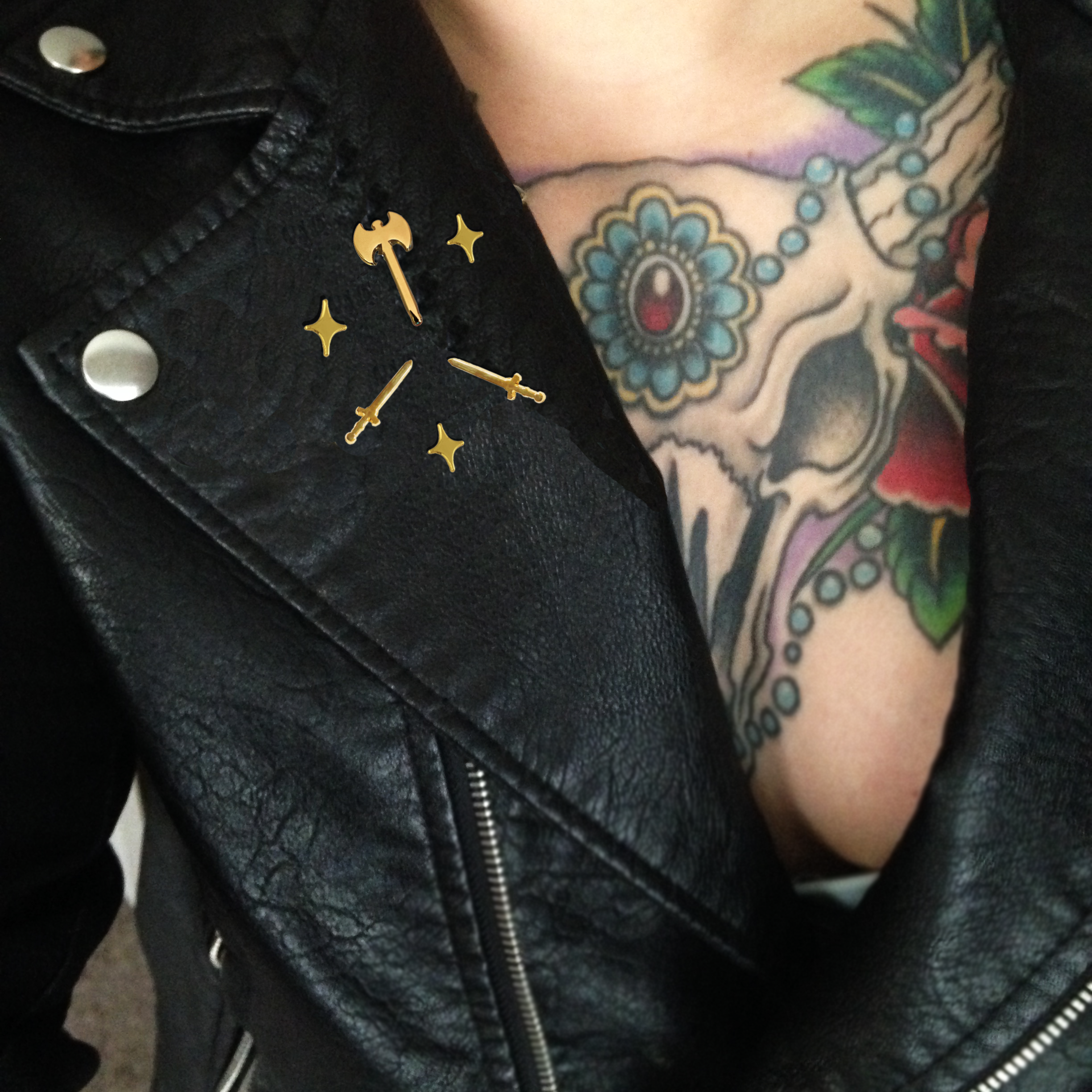 Born Rad Shop - Wholesale Lapel Pin/Button - Gold Sparkle Pin Set Of 3 Pins Small Retro Midcentury Look2