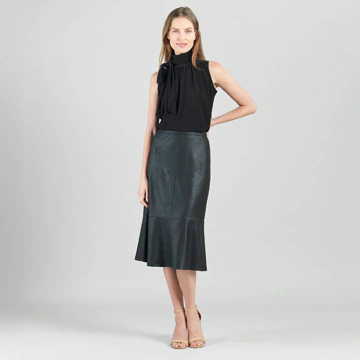 Black SK44L - Liquid Leather ™ Flounce Midi Skirt for wholesale on Faire4