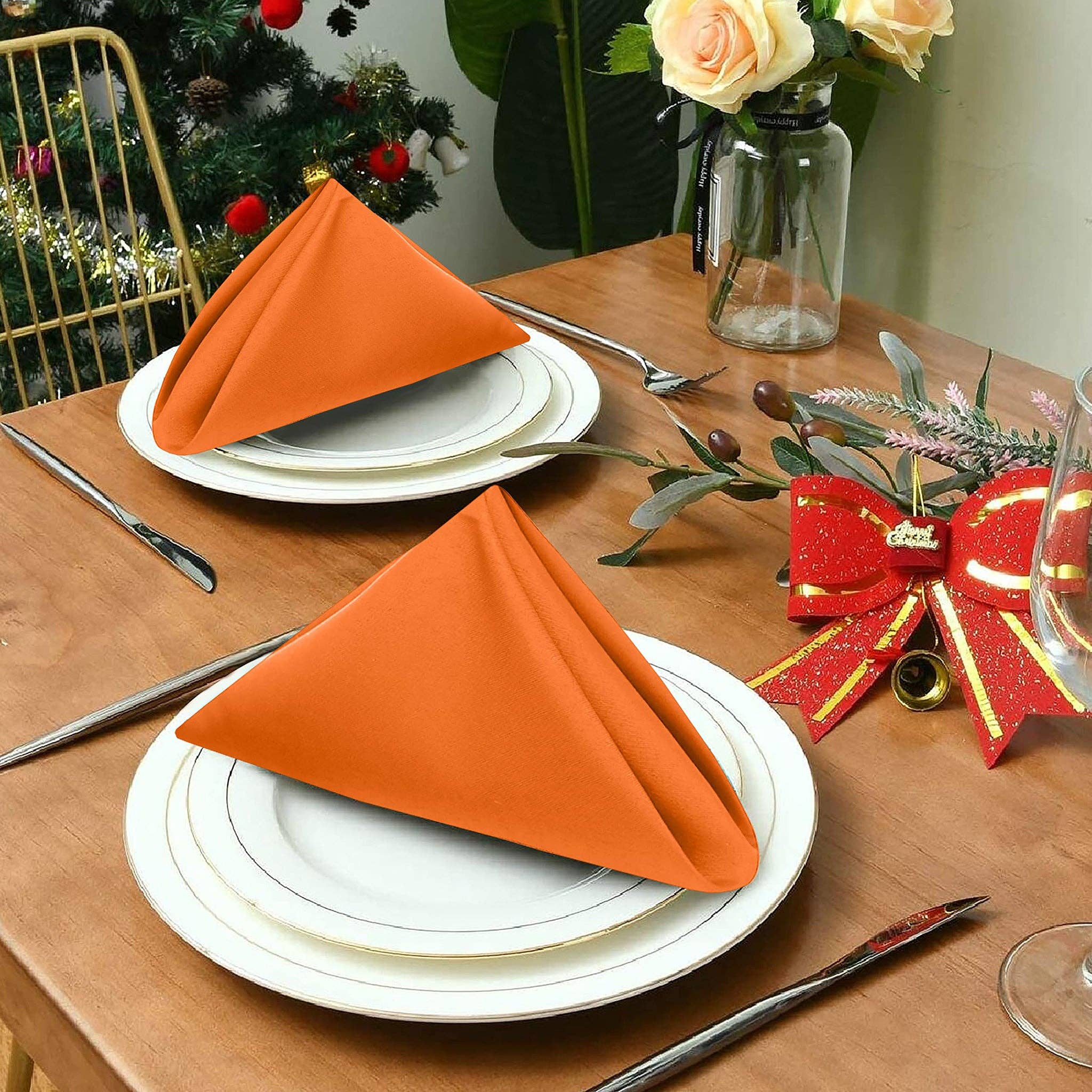 Orange 12-Pack Square Cloth Napkins Polycotton Twill, 18x18 inches for wholesale on Faire4