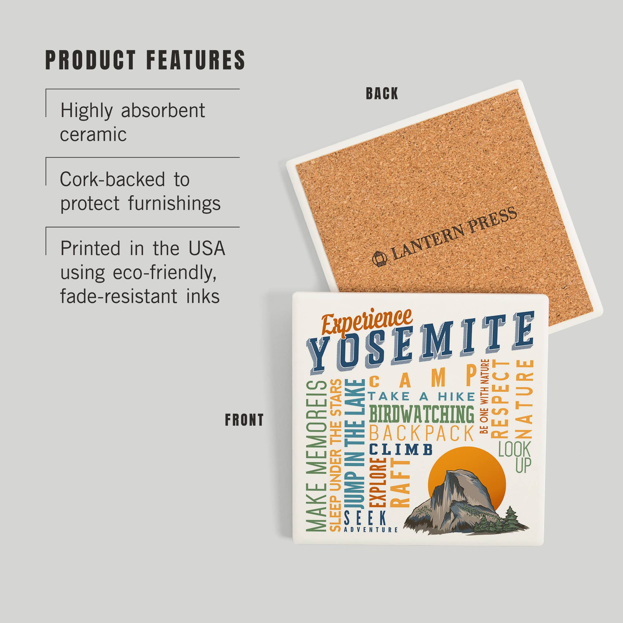 Lantern Press - Venta al por mayor Posavasos - Posavasos de cerámica Yosemite, California, Experience Yosemite...2