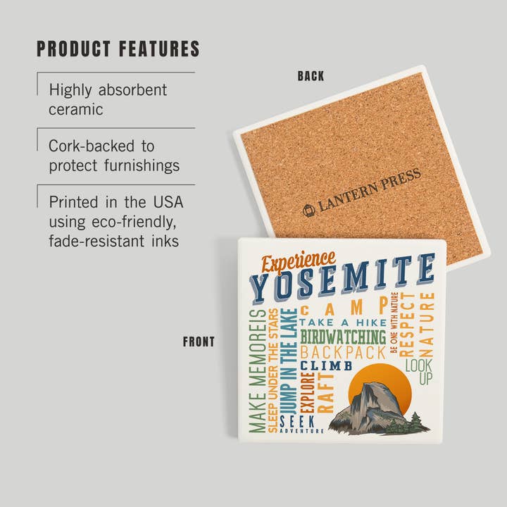 Lantern Press - Wholesale Coasters - Ceramic Coaster Yosemite, California, Experience Yosemite…2