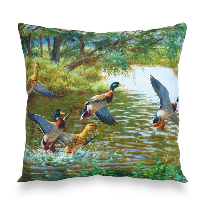 Mallard Rising Cushion Covers for wholesale by Julian Friers Wildlife Art & Gifts