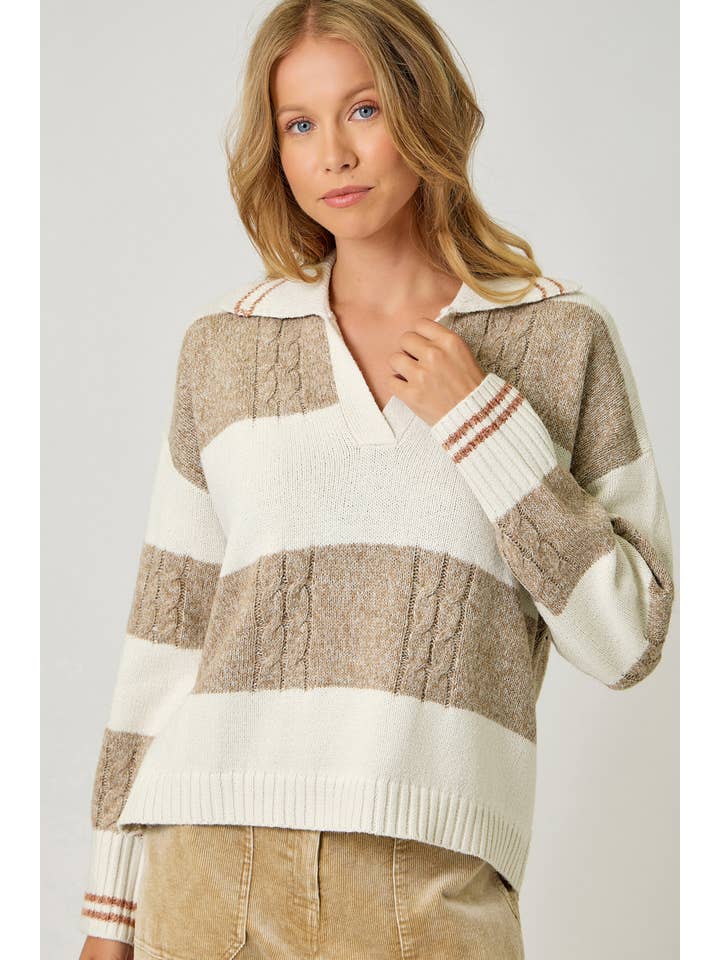 Mystree - Wholesale Knit Sweater - Women's - 60899 V-Neck Multistripe Sweater16