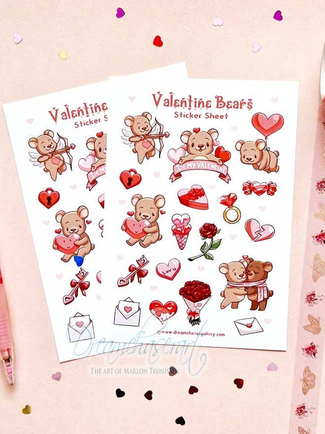 Hoja de pegatinas de osos de San Valentín para venta al por mayor de Dreamchaserart