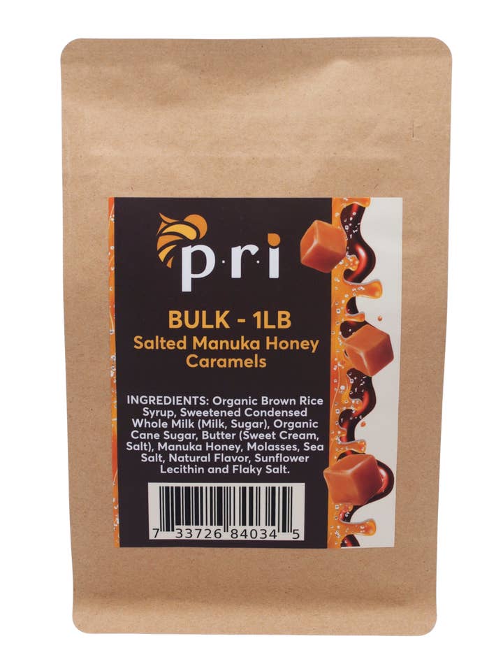 Manuka Honey & Sea Salt Caramels, 60 pieces per bulk bag for wholesale by Pacific Resources