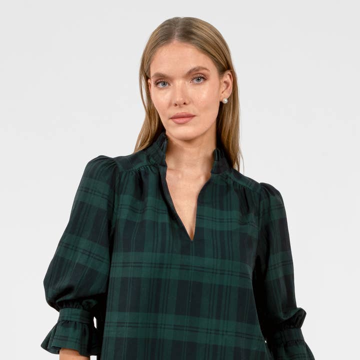 Ruffleneck Tunic - Black Watch Plaid and other Purchase Wholesale gretchen scott designs. Free Returns & Net 60 Terms on Faire trending on Faire.