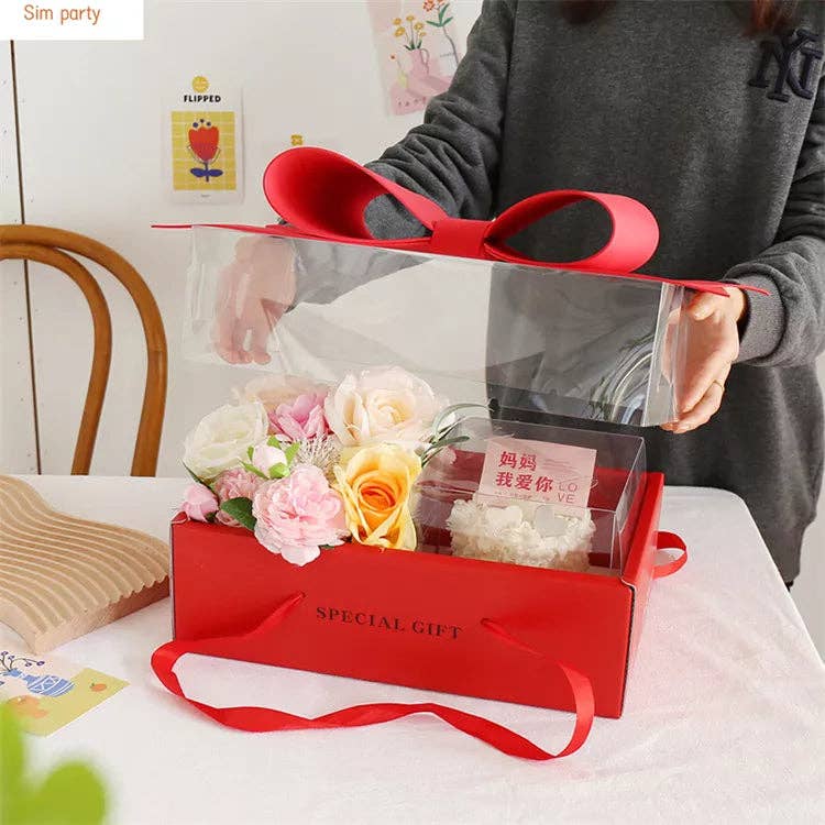 Elegant Design Supply - Wholesale Gift Box - Big Bow Rectangle Flower Box with Clear Lid3