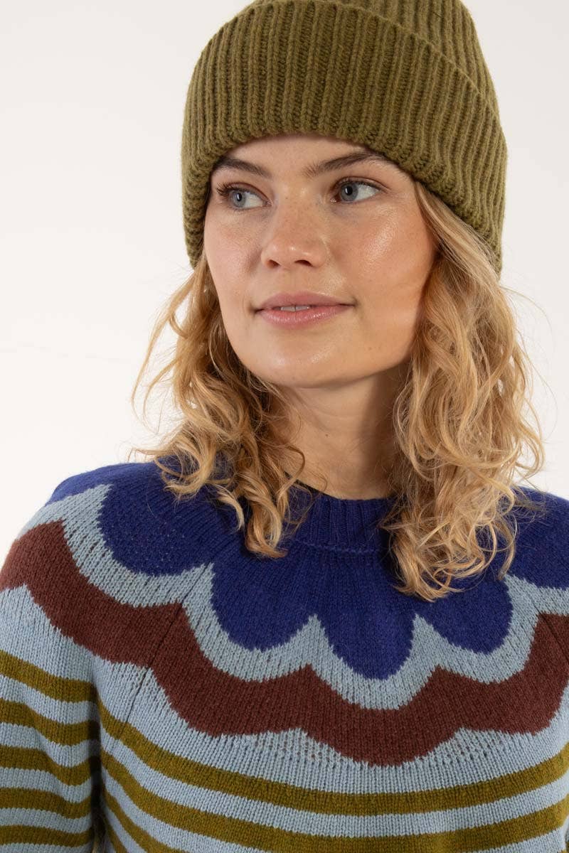Danefae København - Vente Pull en maille – femme - Pull en laine Daneglamping bleu gris/olive4
