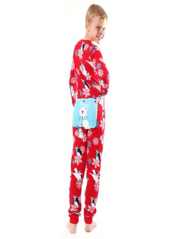 Men's & Women's Red Unisex Union Suit With Funny Butt Flap DANGER —  BLASTING AREA, XS–XXL: Big Feet Onesies & Footed Pajamas