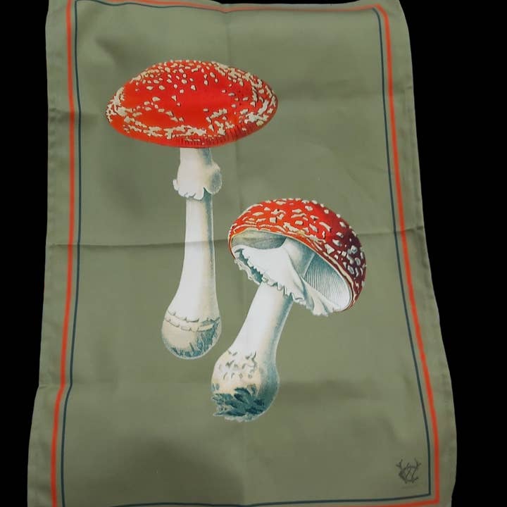Wanda Coyne Collection – wholesale Tea towel – Amanita Muscaria Olive Tea Towel Antique Illustration2