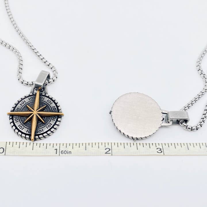 Mio Queena - Wholesale Pendant/Charm Necklace - Stainless Steel Navigator Cross Compass Charm Necklace - MNP3